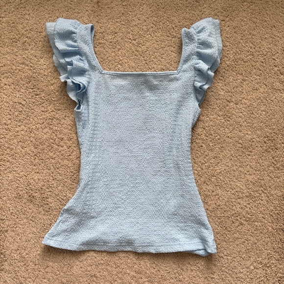 SHEIN Blue Fitted Ruffled Cap Sleeve Blouse - Picture 3 of 3